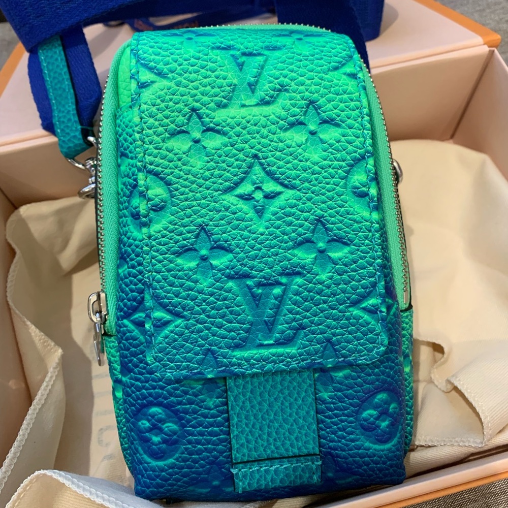 Louis Vuitton Double Phone Pouch Men 2022 Green Blue Monogram Illusion Leather